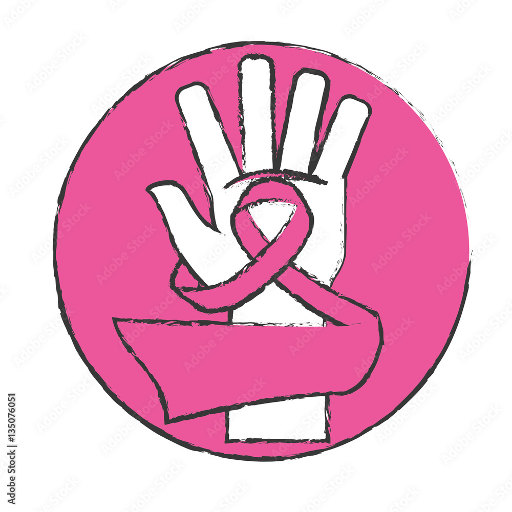 Obraz premium symbol breast cancer ribbon in the hand, vector illustration