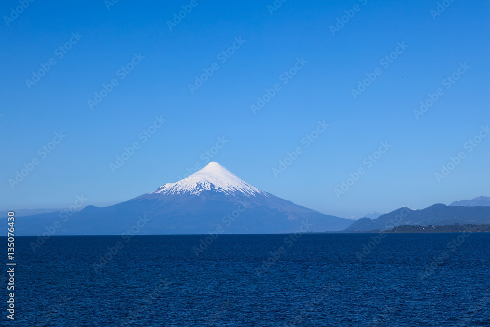 Osorno volcano and Llanquihue lake photographed from Puerto Varas, Chile