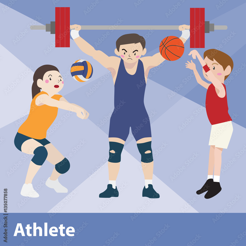 Athletic sport vector cartoon illustration set