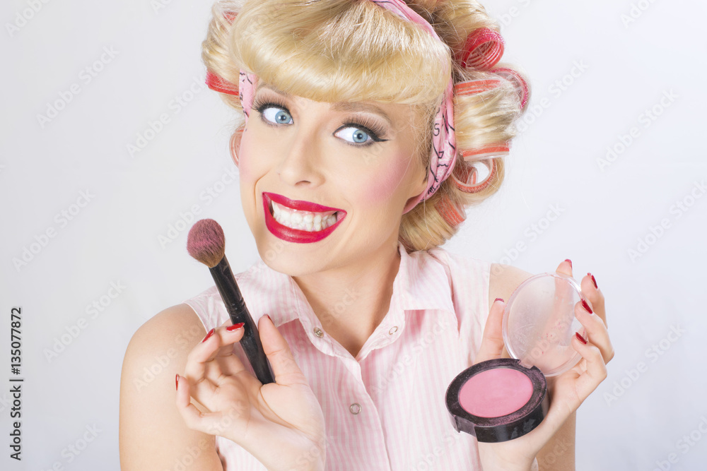 Pin-up women with blush in hands