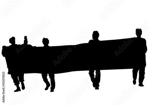 People of with large flags on white background