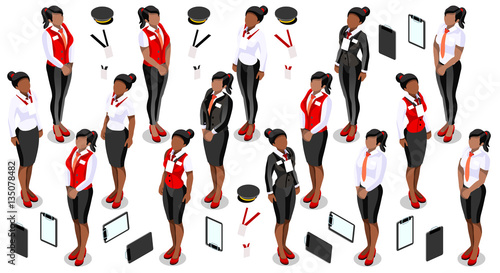 Isometric isolated woman girl people staff infographic element. 3D Isometric person icon set. Creative design vector illustration collection