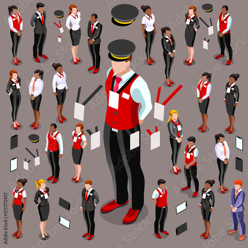 Isometric male female person isolated meeting infographic. 3D Isometric person icon set. Creative design vector illustration collection