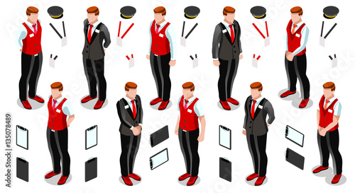 Isometric male man person work isolated infographic element. 3D Isometric person icon set. Creative design vector illustration collection