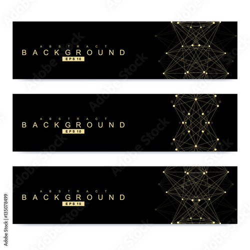 Scientific set of modern vector banners. DNA molecule structure with connected lines and dots. Science vector background. Medical, tecnology, chemistry design.