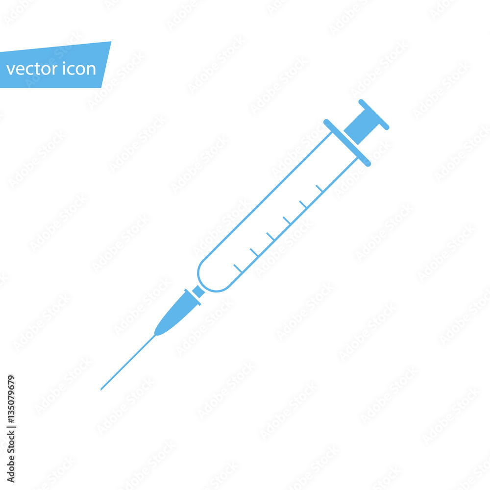 Medical syringe vector image, empty blue syringe on white background, flat icon Medical syringe vector image, empty blue syringe on white background, flat icon