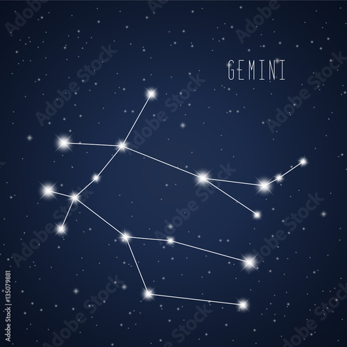 Vector illustration of Gemini constellation on the background of starry sky