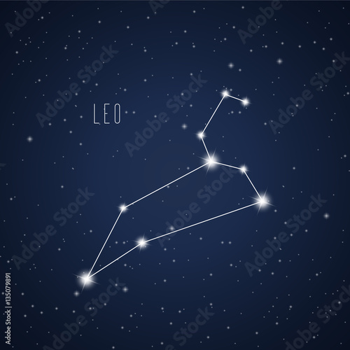 Vector illustration of Leo constellation on the background of starry sky