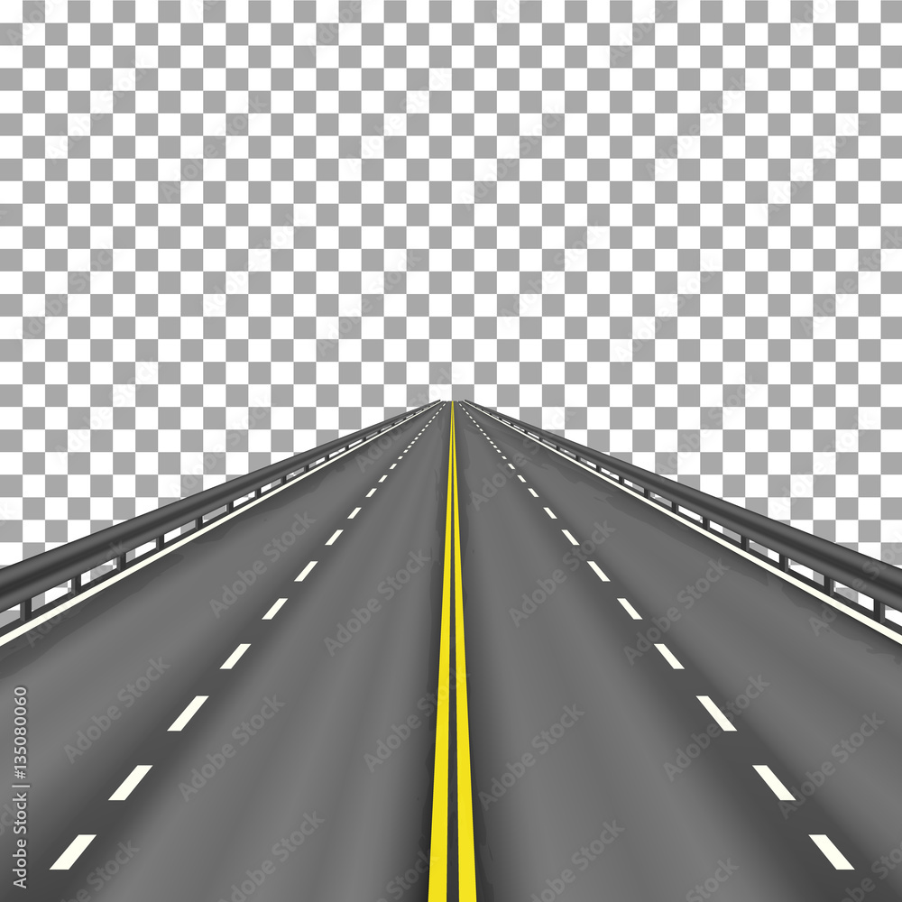 Highway receding into the distance on transparent background. Vector illustration. - obrazy, fototapety, plakaty 