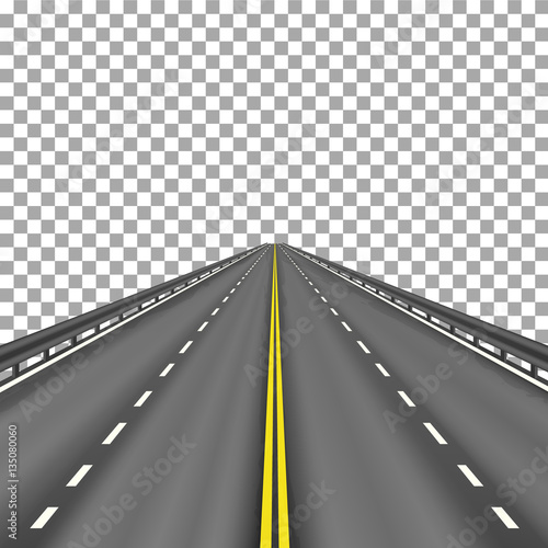 Highway receding into the distance on transparent background. Vector illustration.
