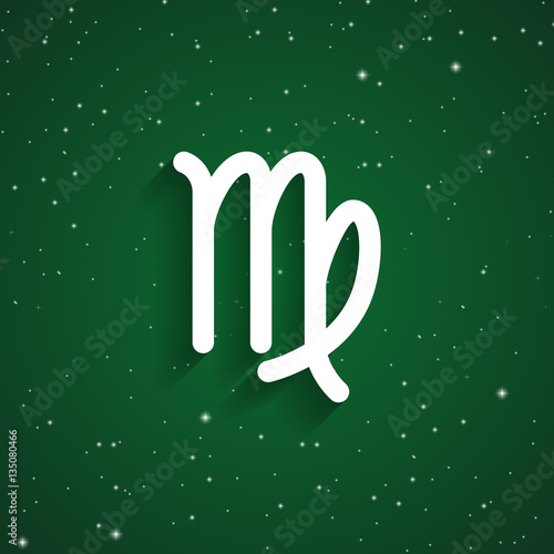 Virgo  zodiac symbol, white zodiac icon on the background of green starry sky