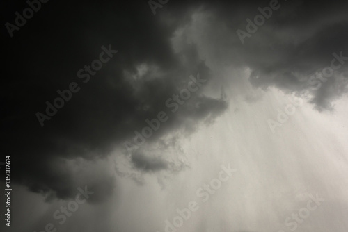 Dark sky and black clouds with rainy, Dramatic black cloud and thunderstorm