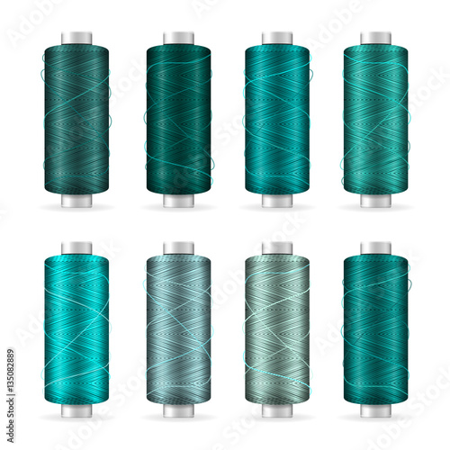 Thread Spool Set. Bright Plastic Bobbin. Isolated On White Background For Needlework And Needlecraft. Stock Vector Illustration