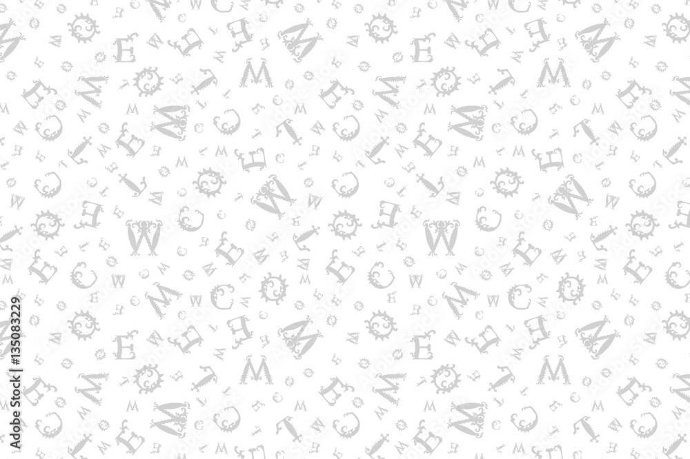 Grey seamless vintage pattern with curved letters. Vector illustration