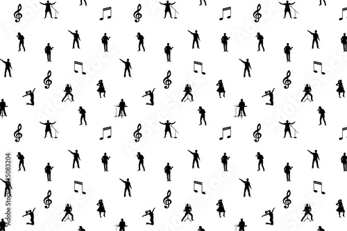 Black and white music seamless background. Vector illustration