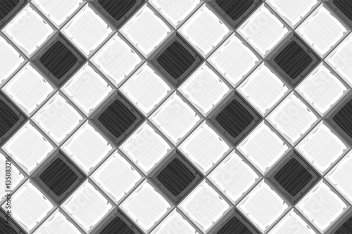 Cartoon hand drown black and white old diagonal seamless tiles texture. Vector illustration