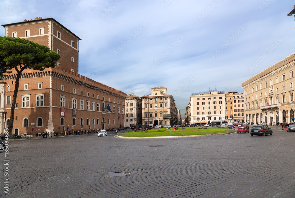 Rome, Italy. Piazza Venezia. Left - Palazzo Venezia, 1455