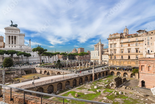Rome, Italy. Ruins Market and Trajan Forum, (100 - 112 years AD). Vittoriano Monument on Capitol Hill © Valery Rokhin
