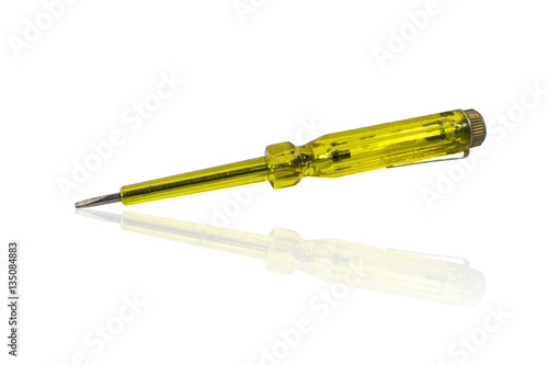 Electric screwdriver check yellow on isolated white background.