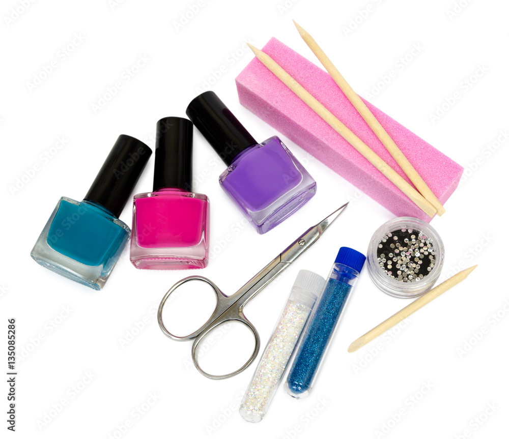 Naklejka premium set for manicure and pedicure with optional accessories. Isolated