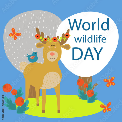 World Wildlife Day. Greeting card, banner, card, poster. Vector illustration.