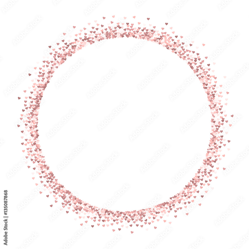 Pink golden glitter made of hearts. Round shape on white valentine background. Vector illustration. Pink golden glitter made of hearts. Round shape on white valentine background. Vector illustration.
