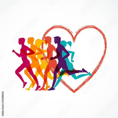 Running marathon, people run, colorful baner
