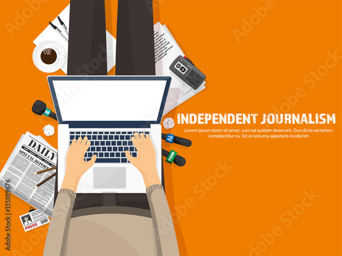 Mass media background in a flat style.Press conference with correspondent and reporter.Broadcasting.Multimedia news,newspaper.Tv show. Internet radio, television. Microphone.