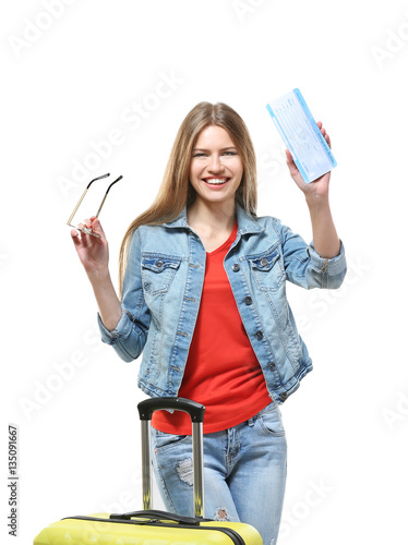 Female traveler with ticket...