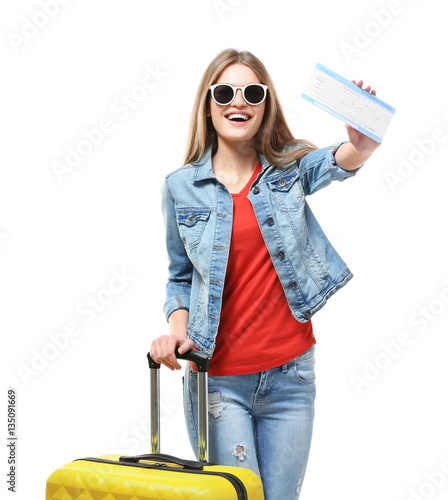 Female traveler with ticket...