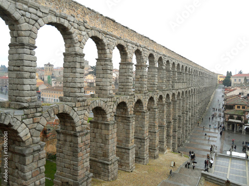 The Breathtaking View of Roman Aqueduct of Segovia in the Rainy Day, Segovia, Spain 