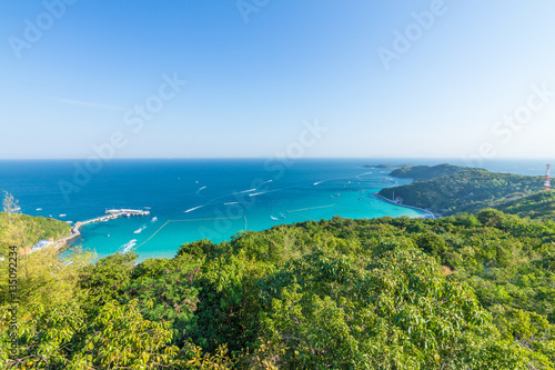 mountain viwe on island in sunchild and a beach 02