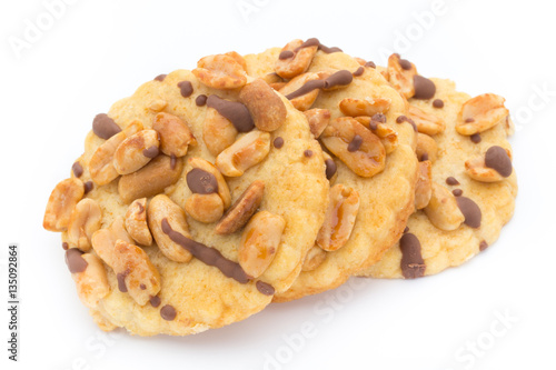 Cookies nuts on the isolated on white background.