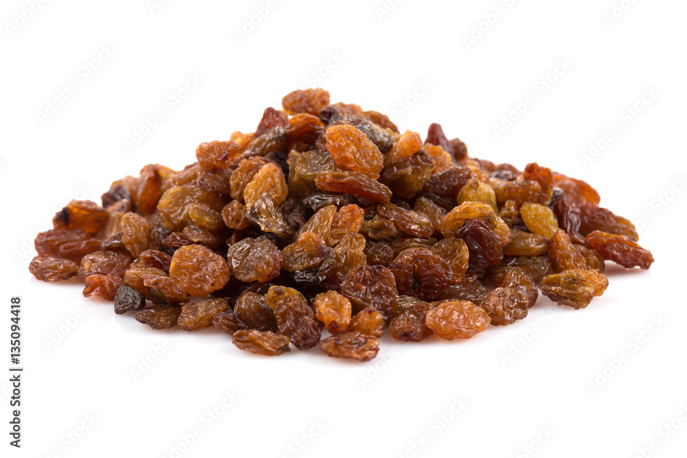 Sweet raisins on white