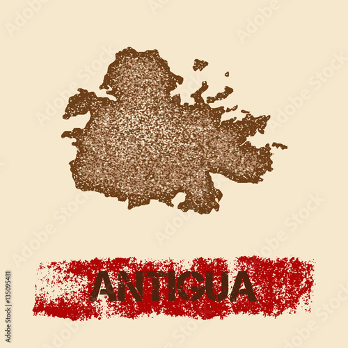 Antigua distressed map. Grunge patriotic poster with textured island ink stamp and roller paint mark, vector illustration.