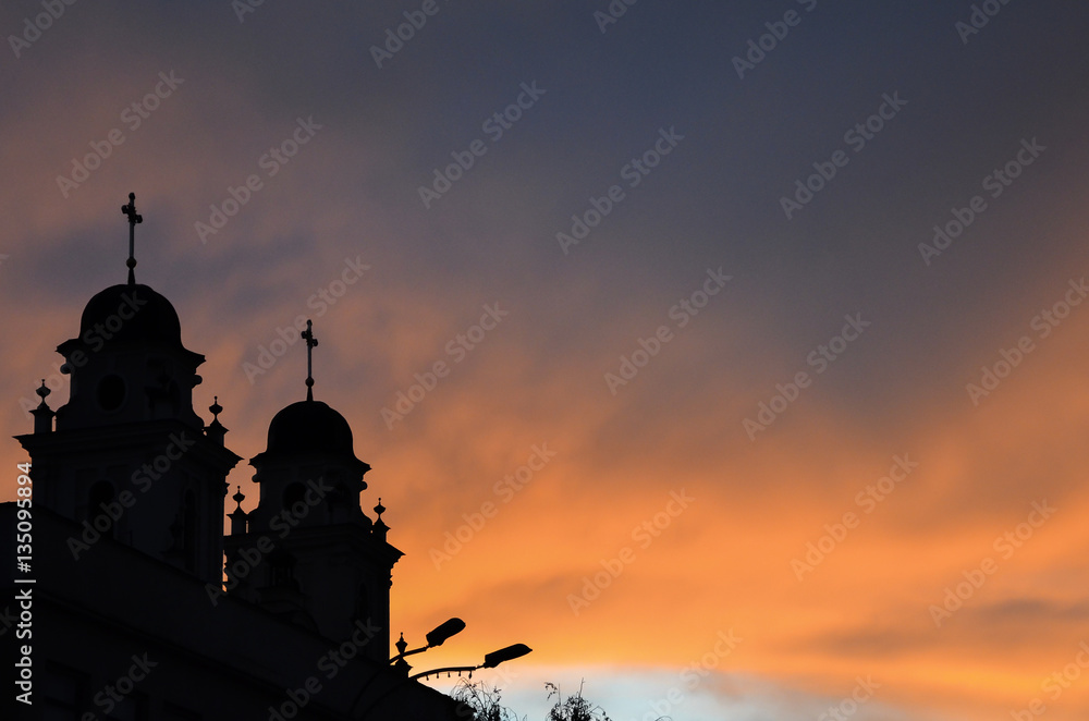 Church, sunset