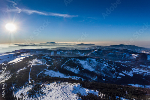 Winter in mountains. View from above. Szczyrk.Poland.