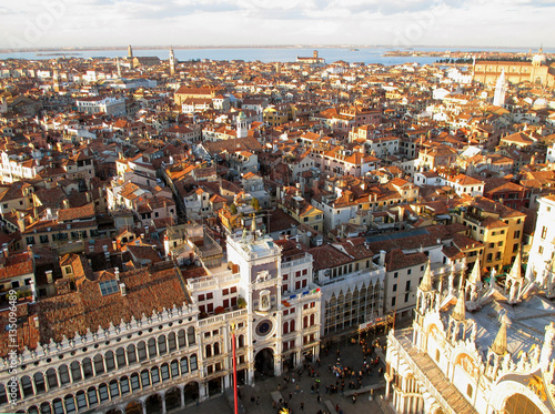 Stunning Architecture and Cityscape of Venice as seen from Campanile Bell Tower, Italy