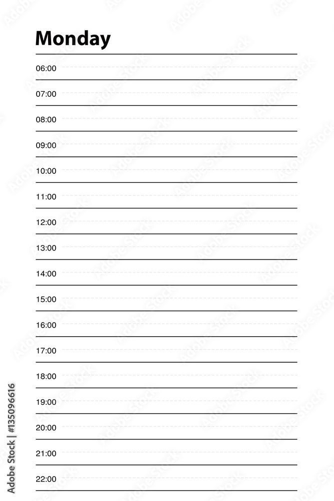 Daily planner or time planner for Monday Daily planner or time planner for Monday