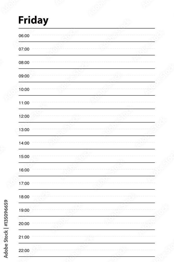 Daily planner or time planner for Friday Daily planner or time planner for Friday