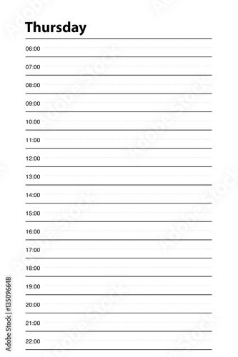 Daily planner or time planner for Thursday
