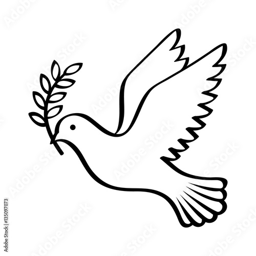Fotografia Flying dove holding an olive branch as a sign of peace line art vector icon for