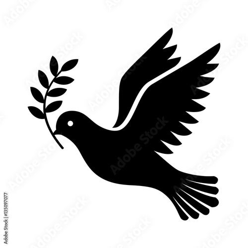 Flying dove holding an olive branch as a sign of peace flat vector icon for apps and websites