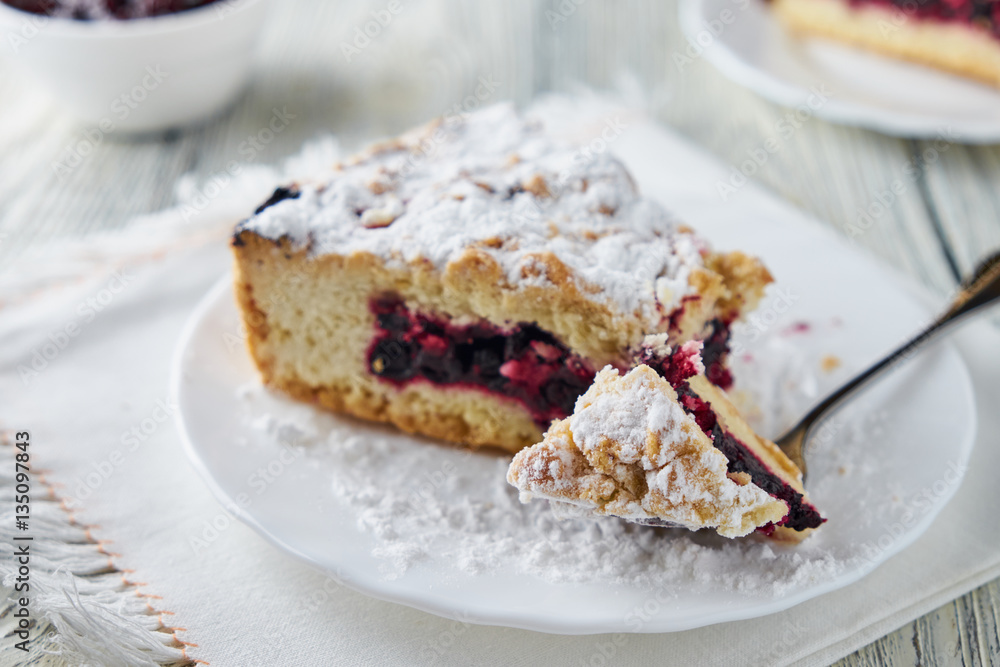 Delicious homemade pie with currants and coffee Delicious homemade pie with currants and coffee