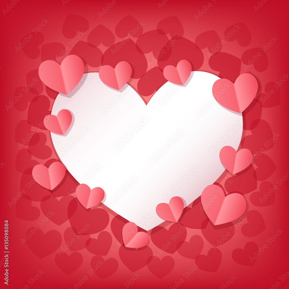 Happy Valentine's Day greeting card with white and pink hearts. Space for lettering in the middle. Romantic Gift background. Vector Illustration. Happy Valentine's Day greeting card with white and pink hearts. Space for lettering in the middle. Romantic Gift background. Vector Illustration.