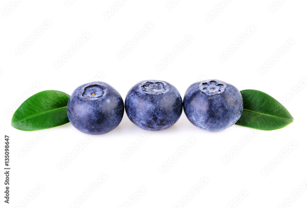 three blueberries in a row straight line isolated on white three blueberries in a row straight line isolated on white