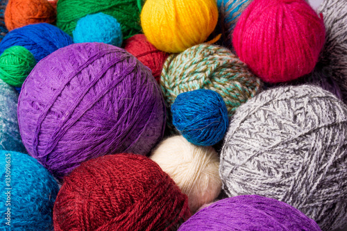 wool yarn ball. Colorful threads for needlework. Colorful fabric