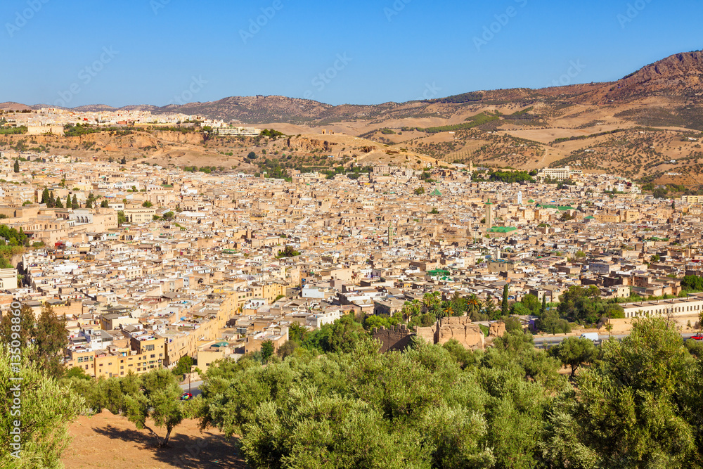 Aerial view of the old Medina in Fez, Morocco