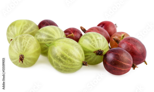 Gooseberry closeup green red gooseberries isolated on white