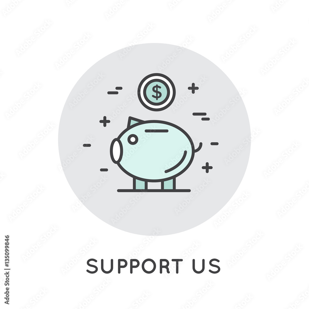 Obraz premium Vector Icon Style Illustration Banner Template for Web Site with Donation Button and Support Slogan, Donate for Project and Developers, Send Money to Help